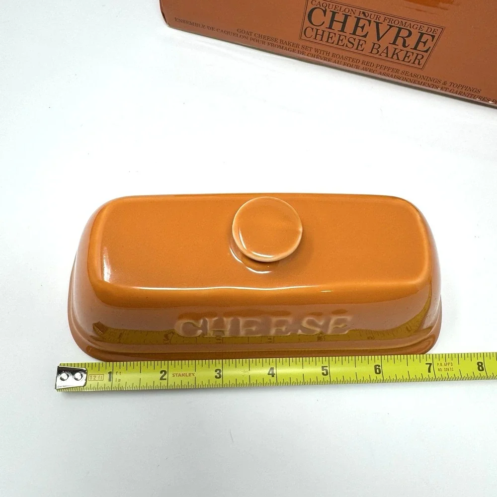 Village Gourmet Chevre Goat Cheese Baker Burnt Orange Ceramic Dish Box Seasoning